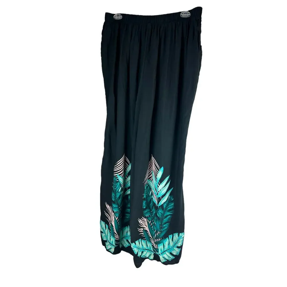 NWT Swim by Cacique Wide Leg Lounge Pants Black Tropical Print Plus Size 26/28 - Picture 3 of 13
